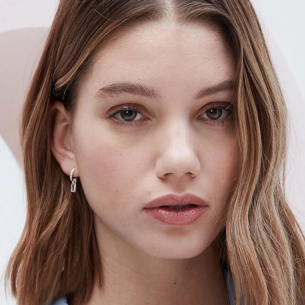 Earrings Baguette Drop Silver Plated Hoop