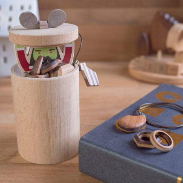 Storage Pot Wooden Santa in the Chimney