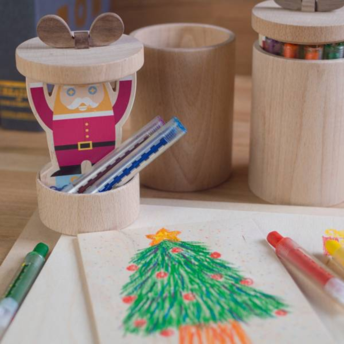 Storage Pot Wooden Santa in the Chimney