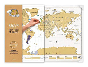 World Scratch Map Framed Gold