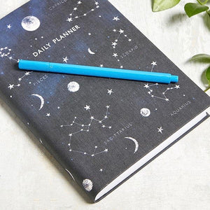 Undated daily planner 380 pages with linen constellation pattern in navy