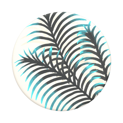 Mobile accessory expanding hand-grip and stand Popsocket in blue black palm leaves
