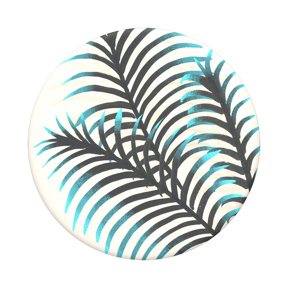 Mobile accessory expanding hand-grip and stand Popsocket in blue black palm leaves