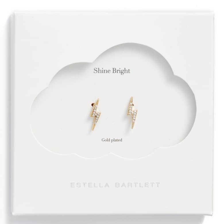 
            
                Load image into Gallery viewer, Earrings with an encrusted starlight bolt in gold
            
        