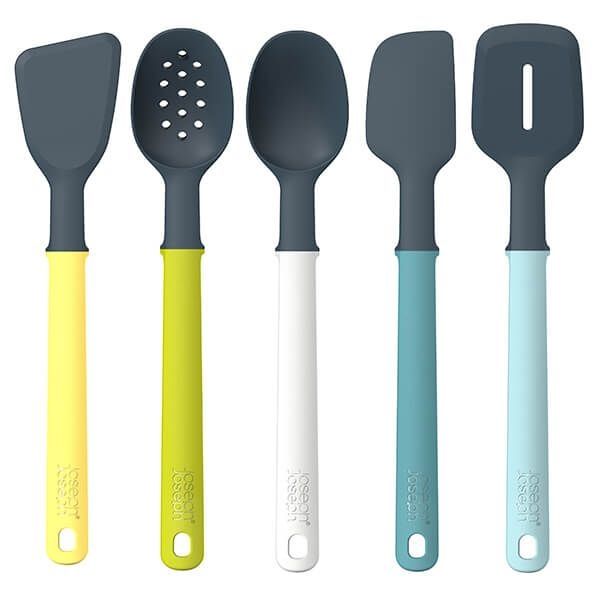 Utensil Kitchen Tool Set Elevate 5 Piece with Storage in Yellow, Green, White and Blue
