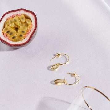 Earrings Shell Drop Hoop Gold Plated