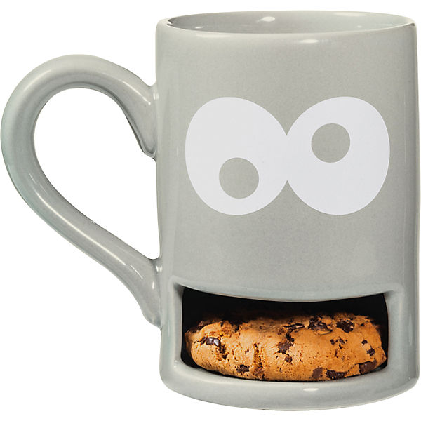 Mug with biscuit holder slot monster cookie in grey