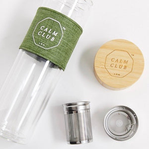 
            
                Load image into Gallery viewer, Tea infuser bottle portable travel on the go in glass and bamboo
            
        