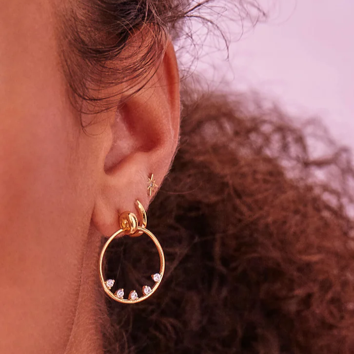 Earrings Teardrop Circle Gold Plated Cubic Zirconia