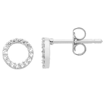 Earrings Pave Circle Studs Silver Plated