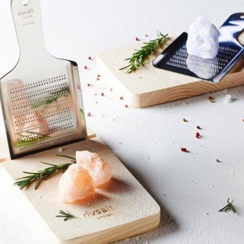 Pink Himalayan Rock Salt with Metal Grater and Wooden Holder