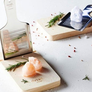 Pink Himalayan Rock Salt with Metal Grater and Wooden Holder