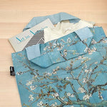 Foldable Tote bag with 'Almond Blossom' botanical artwork by Vincent Van Gogh in blue