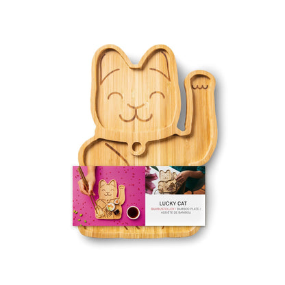 Bamboo Plate Snack Lunch Dish Lucky Cat Shape