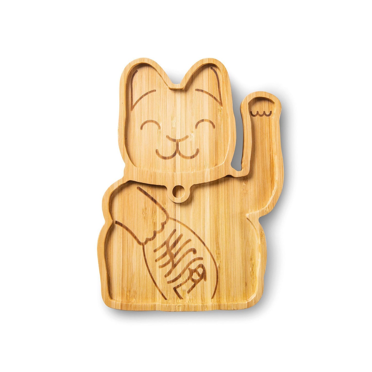 Bamboo Plate Snack Lunch Dish Lucky Cat Shape