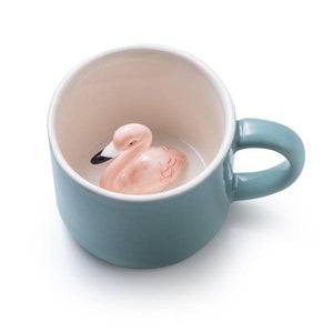 Flamingo Mug Porcelain Animal Bird Inside in Blue