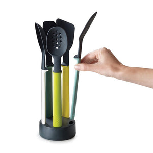 Utensil Kitchen Tool Set Elevate 5 Piece with Storage in Yellow, Green, White and Blue