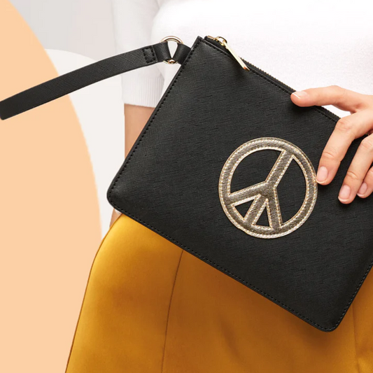 Pouch Peace Sign Gold Black Medium Estella Bartlett