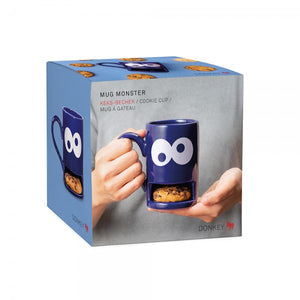 Mug with biscuit holder slot monster cookie in blue