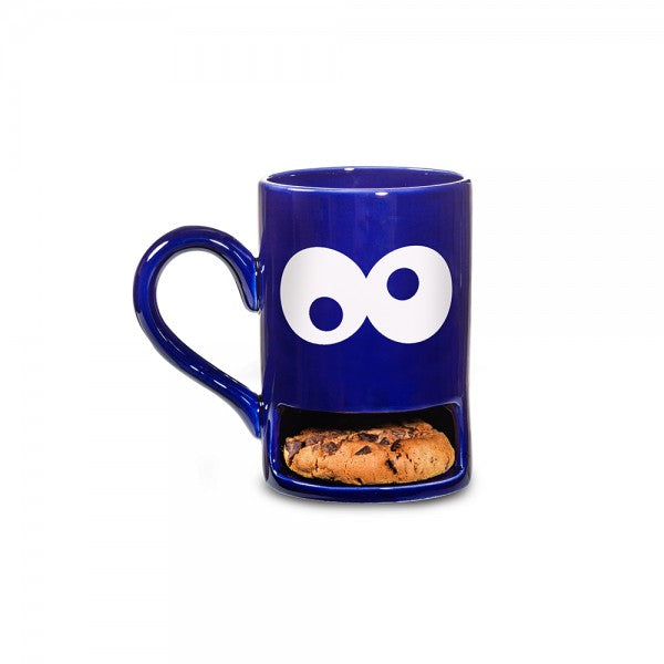 Mug with biscuit holder slot monster cookie in blue