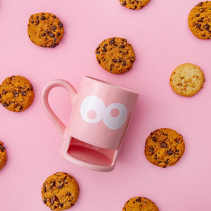 Mug with biscuit holder slot monster cookie in pink