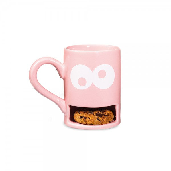 Mug with biscuit holder slot monster cookie in pink