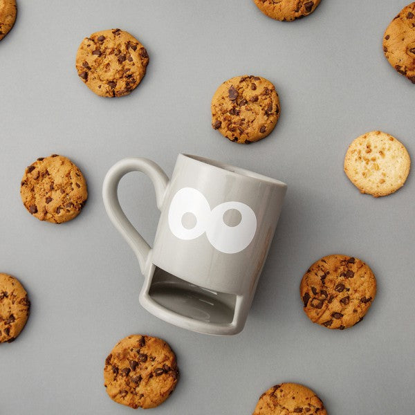Mug with biscuit holder slot monster cookie in grey