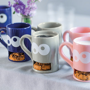 Mug with biscuit holder slot monster cookie in grey