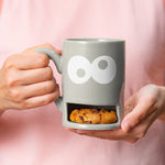 Mug with biscuit holder slot monster cookie in grey