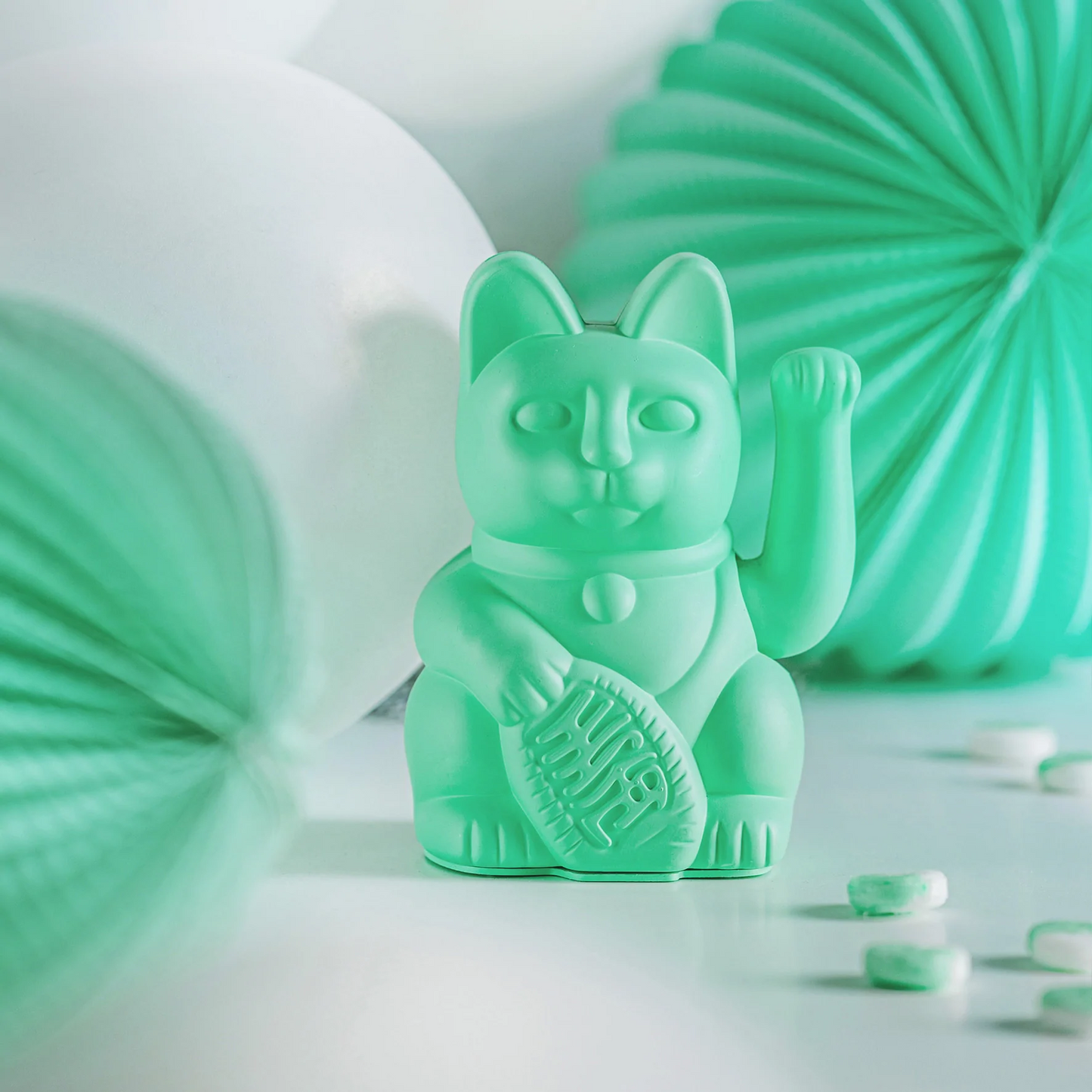 Lucky Cat Waving Maneki Neko Mint green