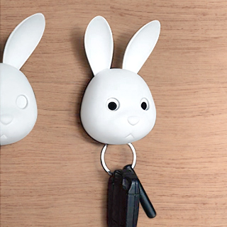 Keys holder wall mounted Bunny Rabbit in white