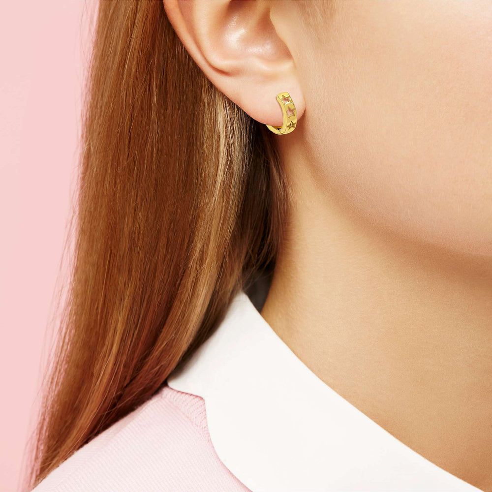Earrings Mini Hoop Cut Out Stars in Gold