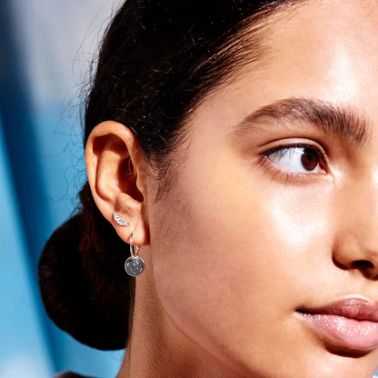 Hoop Earrings Hammer Disc Texture Silver Plated