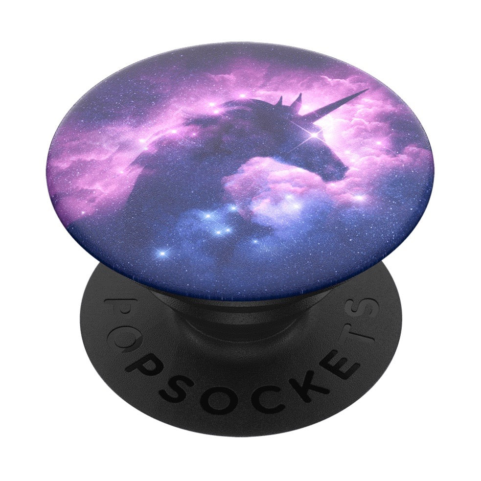 Mobile accessory expanding hand-grip and stand Popsocket in mystical unicorn nebula