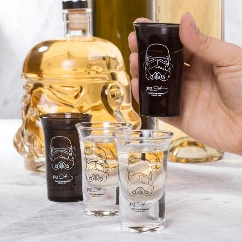 Shot Glasses Set of 4 Star Wars Stormtrooper in Black and Clear Glass