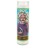 Tall votive candle with secular Saint 'Albert Einstein'