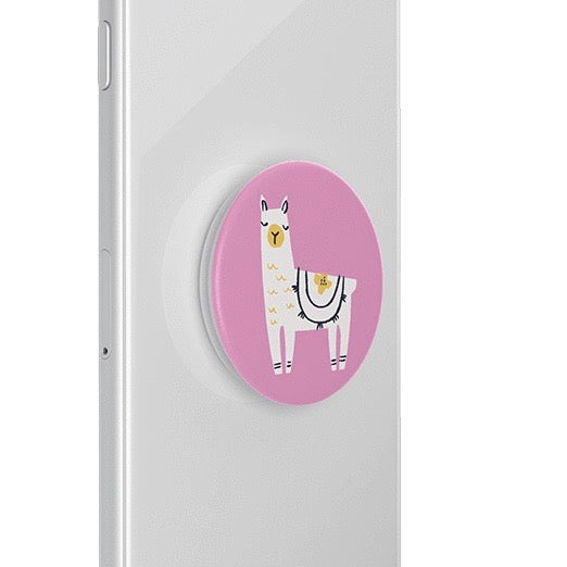Mobile accessory expanding hand-grip and stand Popsocket with Llama illustrated