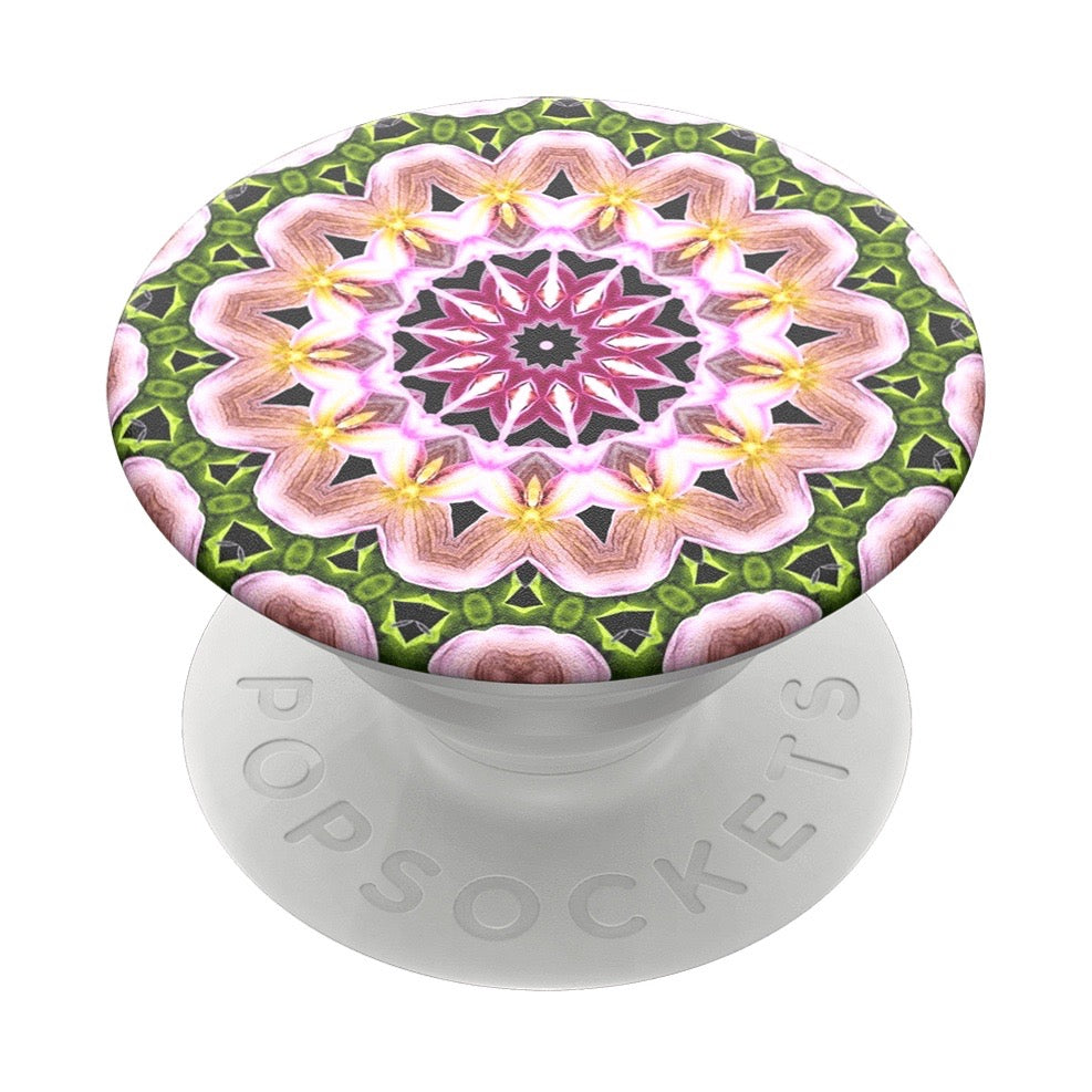 Mobile accessory expanding hand-grip and stand Popsocket in multicolour orchid flower mandala