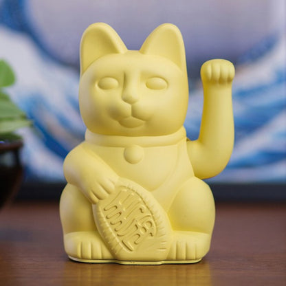 Lucky Cat Waving Arm 'Maneki-Neko' Good Fortune Yellow