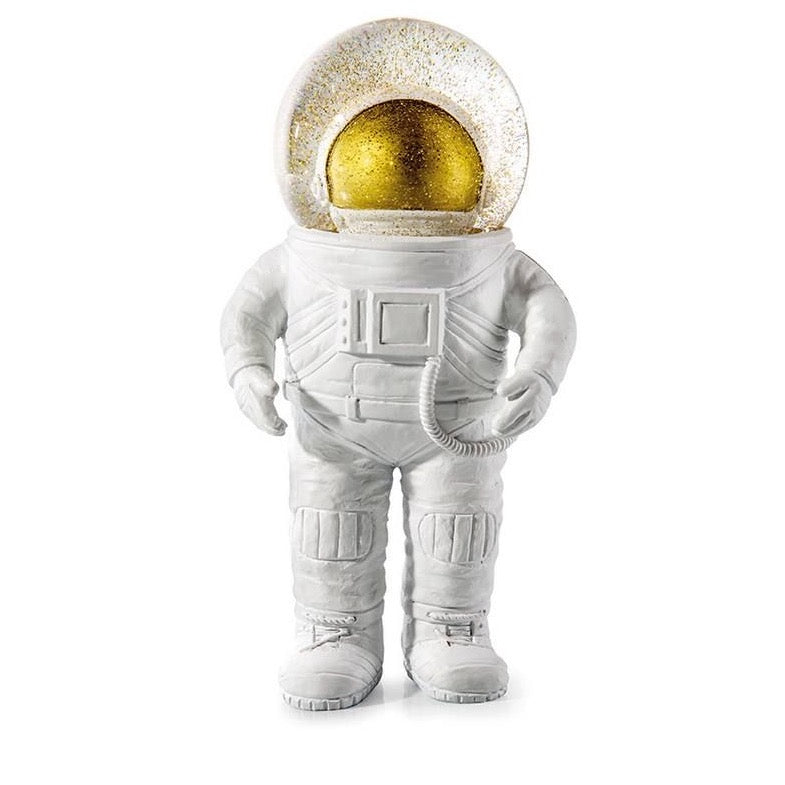 Snow Globe Giant Astronaut Summer Globe in White and Glass with Gold Glitter