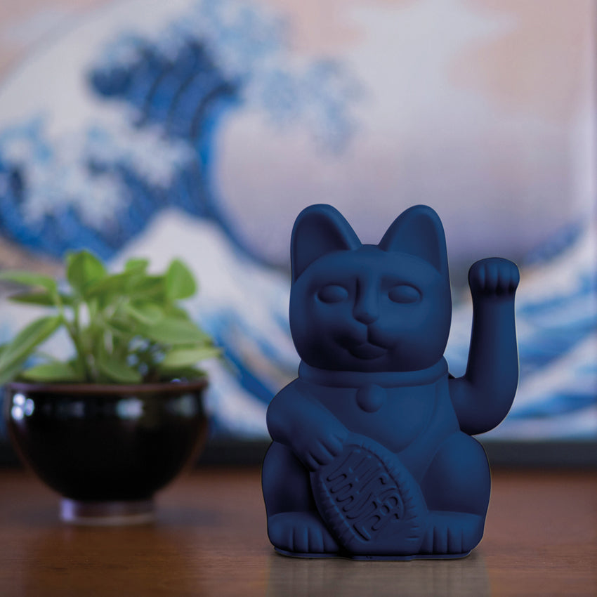 Lucky Cat Waving Maneki Neko Dark Blue