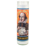 Tall votive candle with secular Saint 'William Shakespeare'