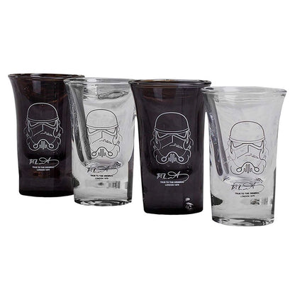 Shot Glasses Set of 4 Star Wars Stormtrooper in Black and Clear Glass