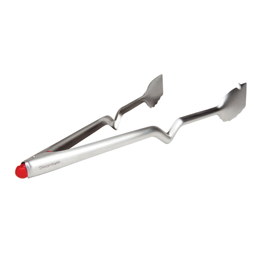 Kitchen BBQ Tongs 12' Clongs Click Lock in Stainless Steel & Red