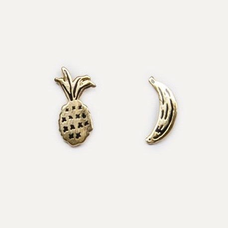 Stud earrings 'banana and pineapple' fruit shaped in gold by Katy Welsh