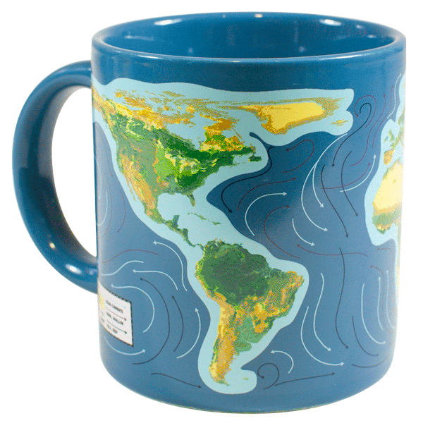 Mug with heat changing World Map of Climate Change in blue