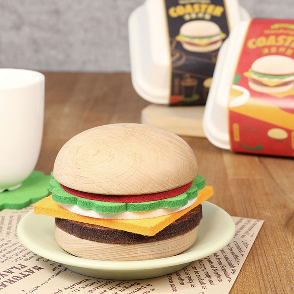 Coaster Hamburger Wooden and Felt Burger Coaster Set