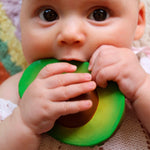 Baby teether toy Avocado in green made from natural rubber