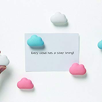 Magnets with clouds organise stationery set of 6 in blue, pink and white