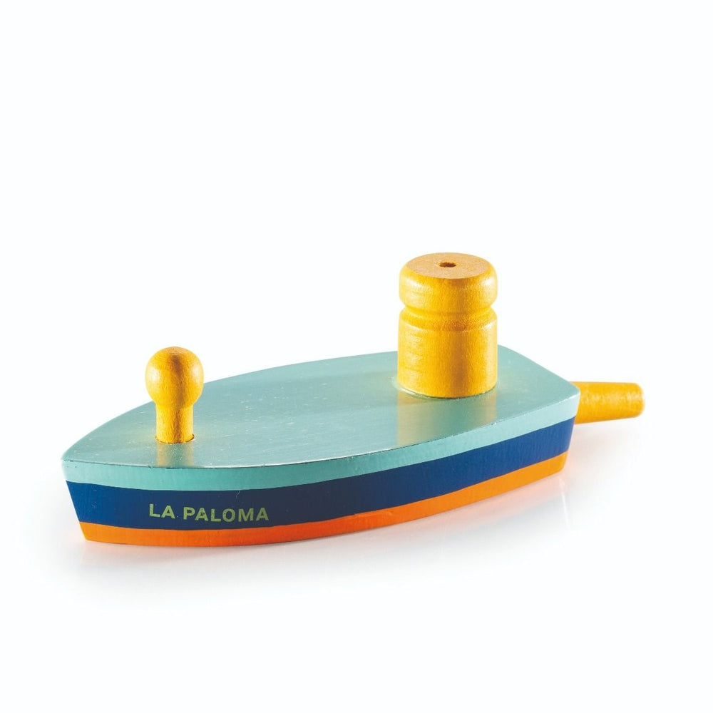 Wooden Boat Balloon Powered La Paloma Speedster in Green and Yellow